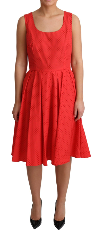 Shop Dolce & Gabbana Red Polka Dotted Cotton A-line  Women's Dress