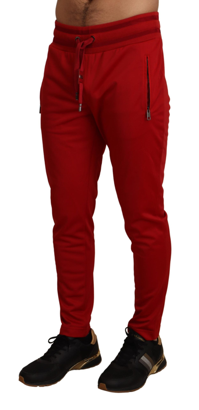 Shop Dolce & Gabbana Red Polyester Logo Plaque Men's Sweatpants
