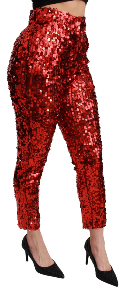 Shop Dolce & Gabbana Red Sequined Cropped Trousers Women's Pants