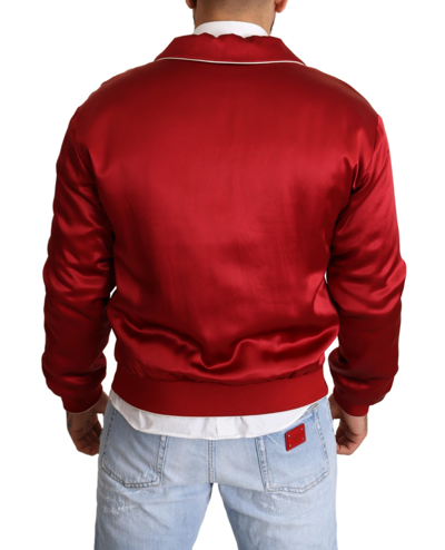 Dolce & Gabbana Red Silk Button Dg Logo Bomber Jacket In Red