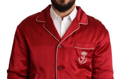 Dolce & Gabbana Red Silk Button Dg Logo Bomber Jacket In Red
