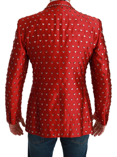 Shop Dolce & Gabbana Red Silk Crystal Jacket Coat Men's Blazer