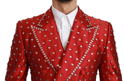 Shop Dolce & Gabbana Red Silk Crystal Jacket Coat Men's Blazer