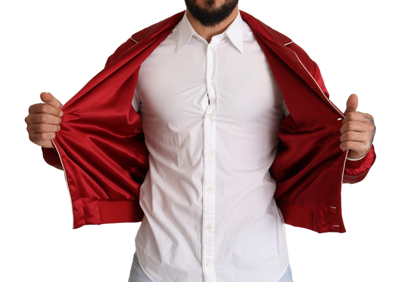 Dolce & Gabbana Red Silk Button Dg Logo Bomber Jacket In Red