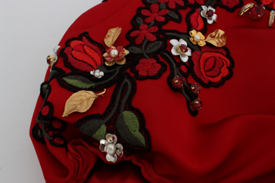 Shop Dolce & Gabbana Red Silk Crystal Roses Women's Shorts