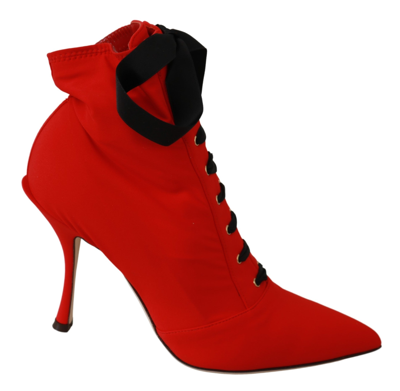 Shop Dolce & Gabbana Red Stretch Soft Heels Booties Women's Shoes