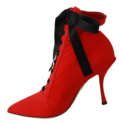 Shop Dolce & Gabbana Red Stretch Soft Heels Booties Women's Shoes