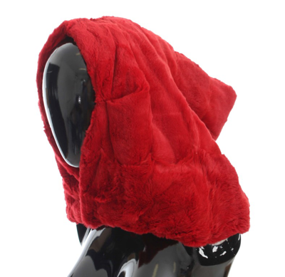 Shop Dolce & Gabbana Red Weasel Fur Crochet Hood Scarf Women's Hat