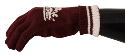 Shop Dolce & Gabbana Elegant Red Cashmere Gloves With Crown Men's Motif