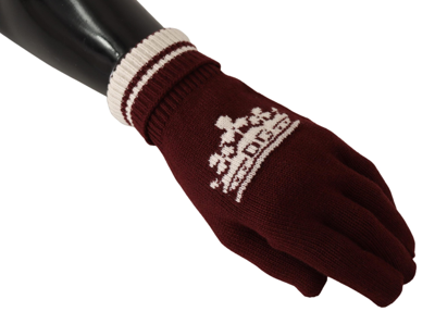 Shop Dolce & Gabbana Elegant Red Cashmere Gloves With Crown Men's Motif