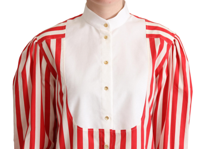 Dolce & Gabbana Red White Striped Long Sleeves Formal Shirt In Red