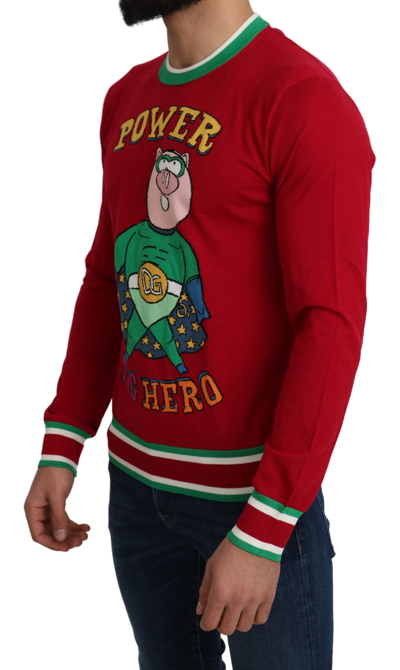 Shop Dolce & Gabbana Red Wool Silk Pig Of The Year Men's Sweater