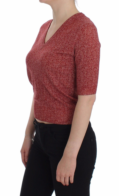 Shop Dolce & Gabbana Red Wool Tweed Short Sleeve Sweater Women's Pullover