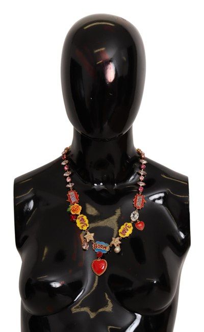 Shop Dolce & Gabbana Charm Necklace With Hand-painted Women's Elements In Gold