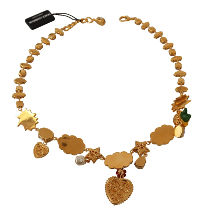Shop Dolce & Gabbana Charm Necklace With Hand-painted Women's Elements In Gold