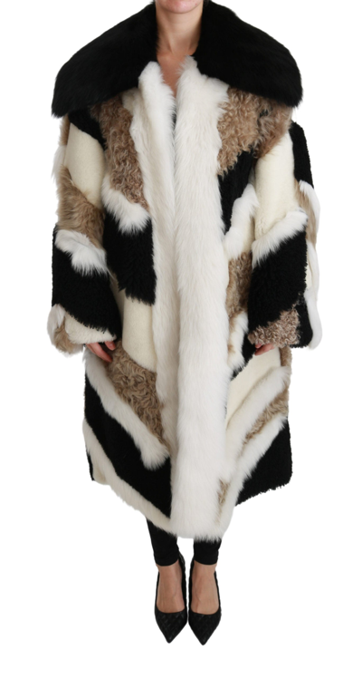 Shop Dolce & Gabbana Sheep Fur Shearling Cape Jacket Women's Coat In Multicolor