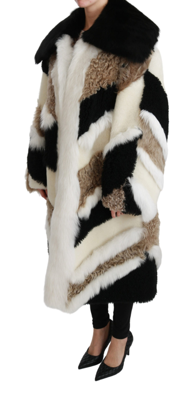 Shop Dolce & Gabbana Sheep Fur Shearling Cape Jacket Women's Coat In Multicolor