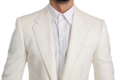 Shop Dolce & Gabbana Elegant Slim Fit Virgin Wool Men's Blazer In White