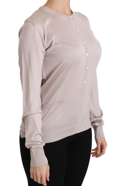 Dolce & Gabbana Silk Pink Long Sleeve Lace Top Sweater In Pink