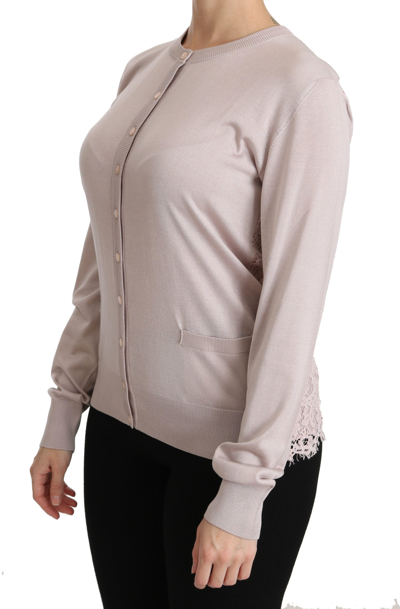 Dolce & Gabbana Silk Pink Long Sleeve Lace Top Sweater In Pink