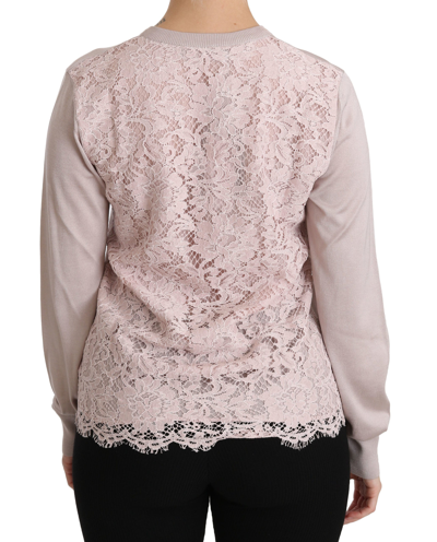 Dolce & Gabbana Silk Pink Long Sleeve Lace Top Sweater In Pink