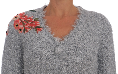 Shop Dolce & Gabbana Silver Cardigan Floral Applique Women's Sweater