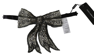 Shop Dolce & Gabbana Silver Crystal Beaded Sequined 100% Silk Catwalk Necklace Women's Bowtie