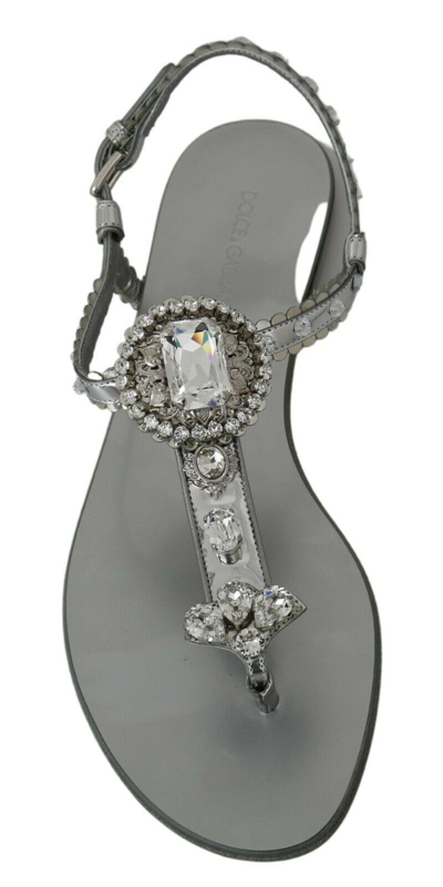 Shop Dolce & Gabbana Silver Crystal Sandals Flip Flops Women's Shoes