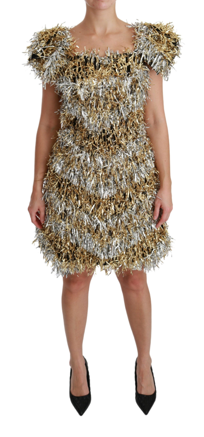 Shop Dolce & Gabbana Silver Gold Sheath Mini Shift Gown Women's Dress