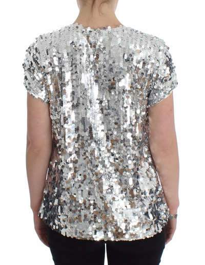 Shop Dolce & Gabbana Silver Sequined Crewneck Blouse T-shirt Women's Top