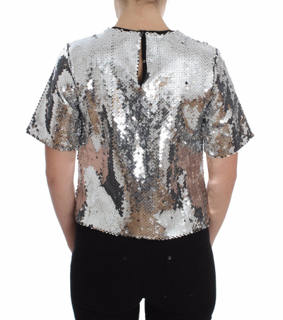 Shop Dolce & Gabbana Sequined Elegance Women's Blouse In Silver