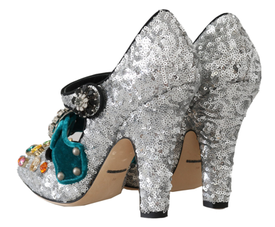 Shop Dolce & Gabbana Silver Sequined Crystal Mary Janes Women's Pumps In Black | Silver