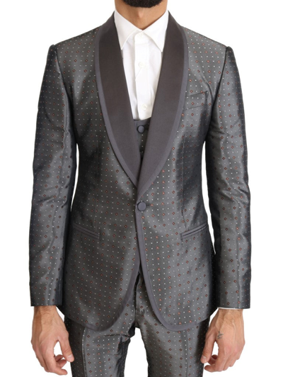 Shop Dolce & Gabbana Silver Silk Baroque Single Breasted Men's Suit