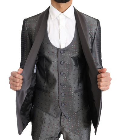Shop Dolce & Gabbana Silver Silk Baroque Single Breasted Men's Suit