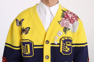 Shop Dolce & Gabbana Varsity Button Wool Cardigan Men's Sweater In Yellow