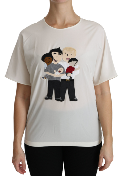 Dolce & Gabbana Elegant Silk Crewneck Blouse With Applique In White