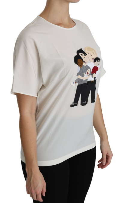 Dolce & Gabbana Elegant Silk Crewneck Blouse With Applique In White