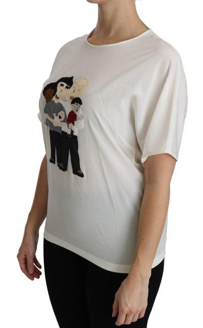 Dolce & Gabbana Elegant Silk Crewneck Blouse With Applique In White