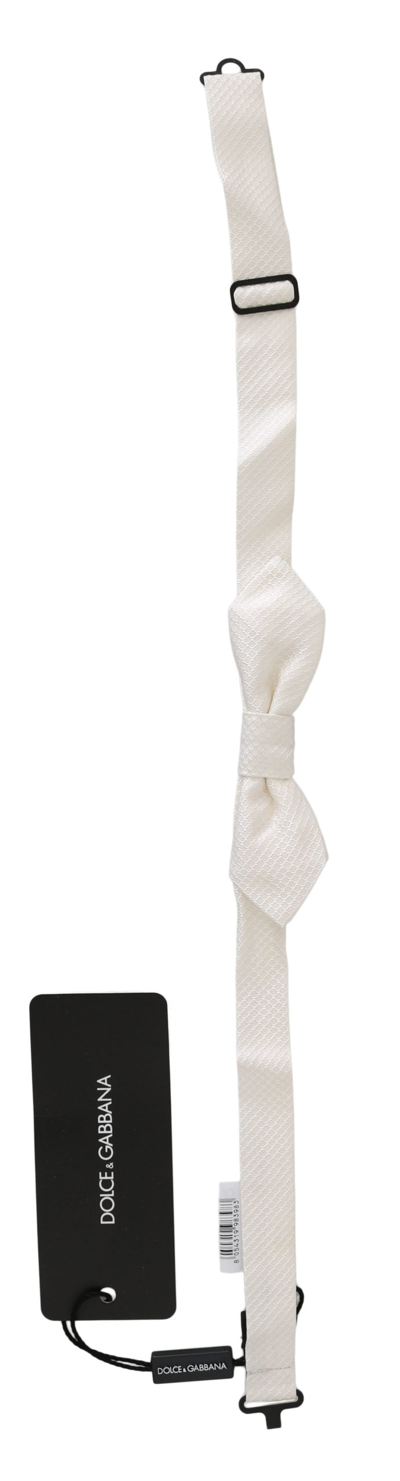 Dolce & Gabbana White 100% Silk Slim Adjustable Neck Papillon Men Tie In White