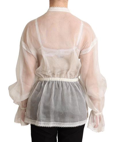 Shop Dolce & Gabbana Elegant White Silk-cotton Ascot Women's Blouse