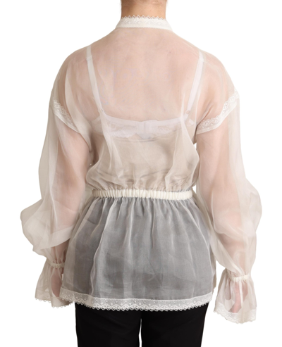 Dolce & Gabbana White Ascot Collar Long Sleeves Blouse Top In White
