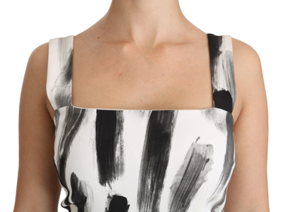 Dolce & Gabbana White Black Printed Sheath Midi Viscose Dress In White