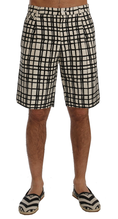 Shop Dolce & Gabbana White Black Striped Casual Men's Shorts In Black/white