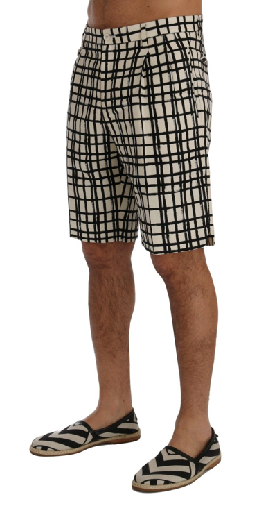 Shop Dolce & Gabbana White Black Striped Casual Men's Shorts In Black/white