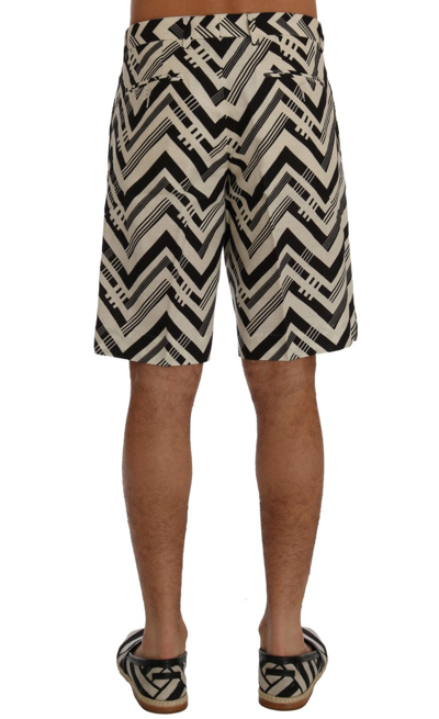 Shop Dolce & Gabbana White Black Striped Cotton Linen Men's Shorts In Black/white