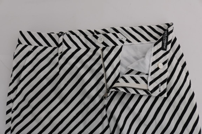 Shop Dolce & Gabbana White Black Striped Cotton Slim Fit Men's Pants In Black/white