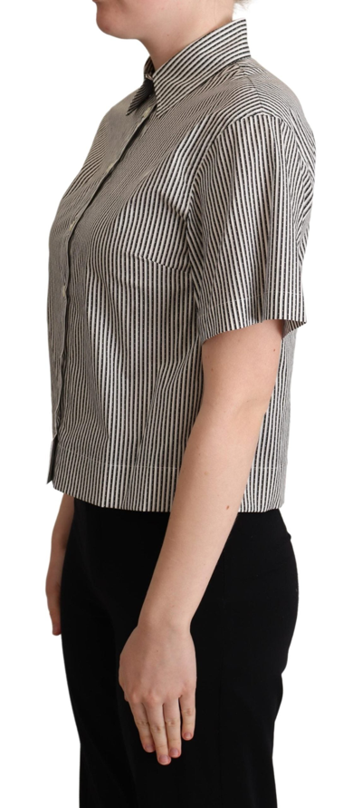 Shop Dolce & Gabbana White Black Striped Cotton Women's Shirt In Black/white