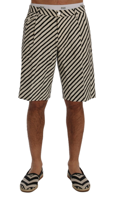 Shop Dolce & Gabbana White Black Striped Hemp Casual Men's Shorts In Black/white