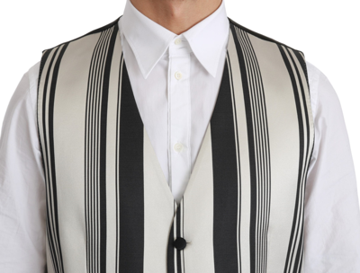 Dolce & Gabbana White Black Stripes Waistcoat Formal Vest In Black