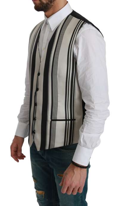 Dolce & Gabbana White Black Stripes Waistcoat Formal Vest In Black